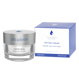 Eltraderm peptide cream in jar and box.