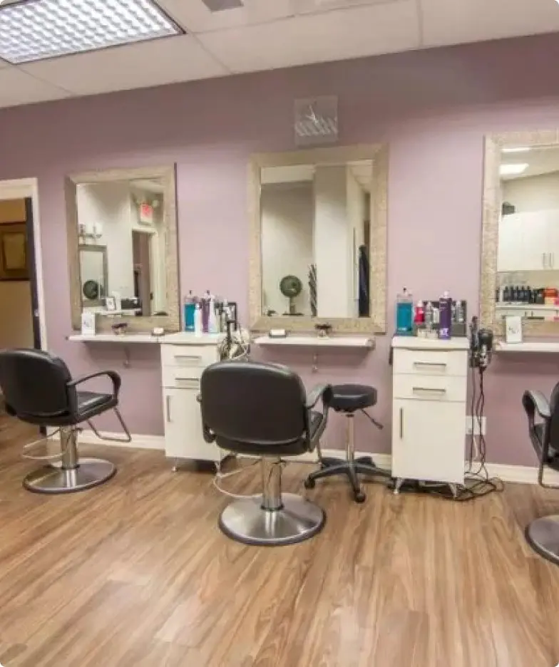 Hair salon with three styling stations. Hair salon with three styling stations.