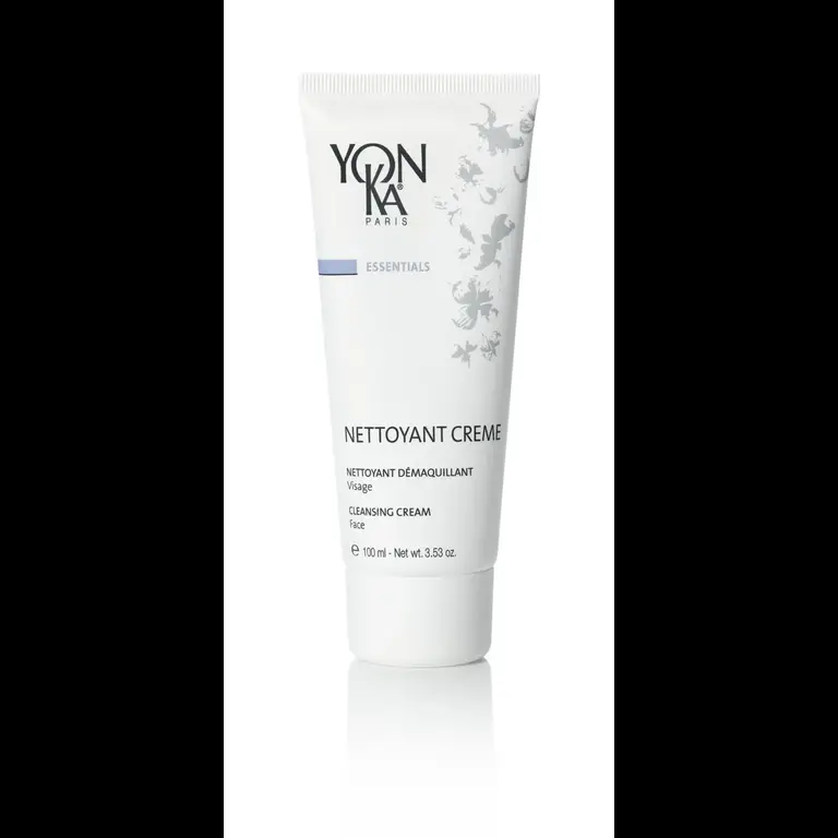 Yonka cleansing cream tube on white background.