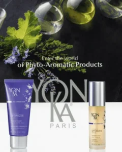 YON-KA skincare products with herbal background