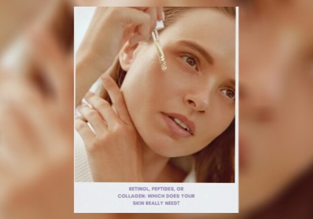 Woman applying skincare serum to face. Woman applying skincare serum to face.
